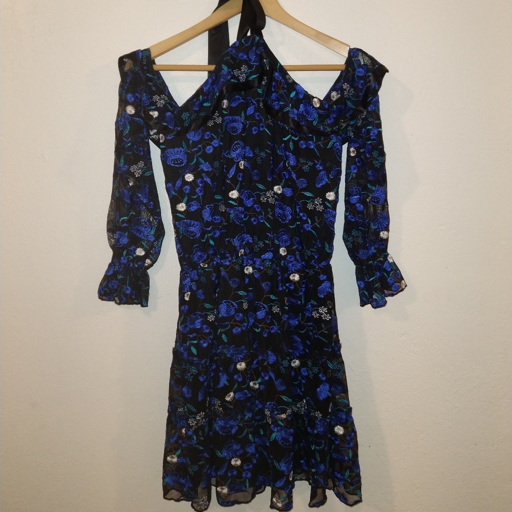 NWT ALEXIA ADMOR Royal Blue Floral Off The Shoulder Dress - Picture 5 of 10